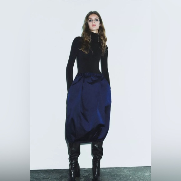 Zara VOLUMINOUS TAFFETA SKIRT LIMITED EDITION. Navy Blue. Size XS. New with Tags - Picture 5 of 16